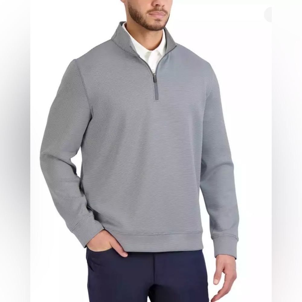 Hickey Freeman 1/4 Zip Pullover Striped Long Sleeve Mens Size Small Gray